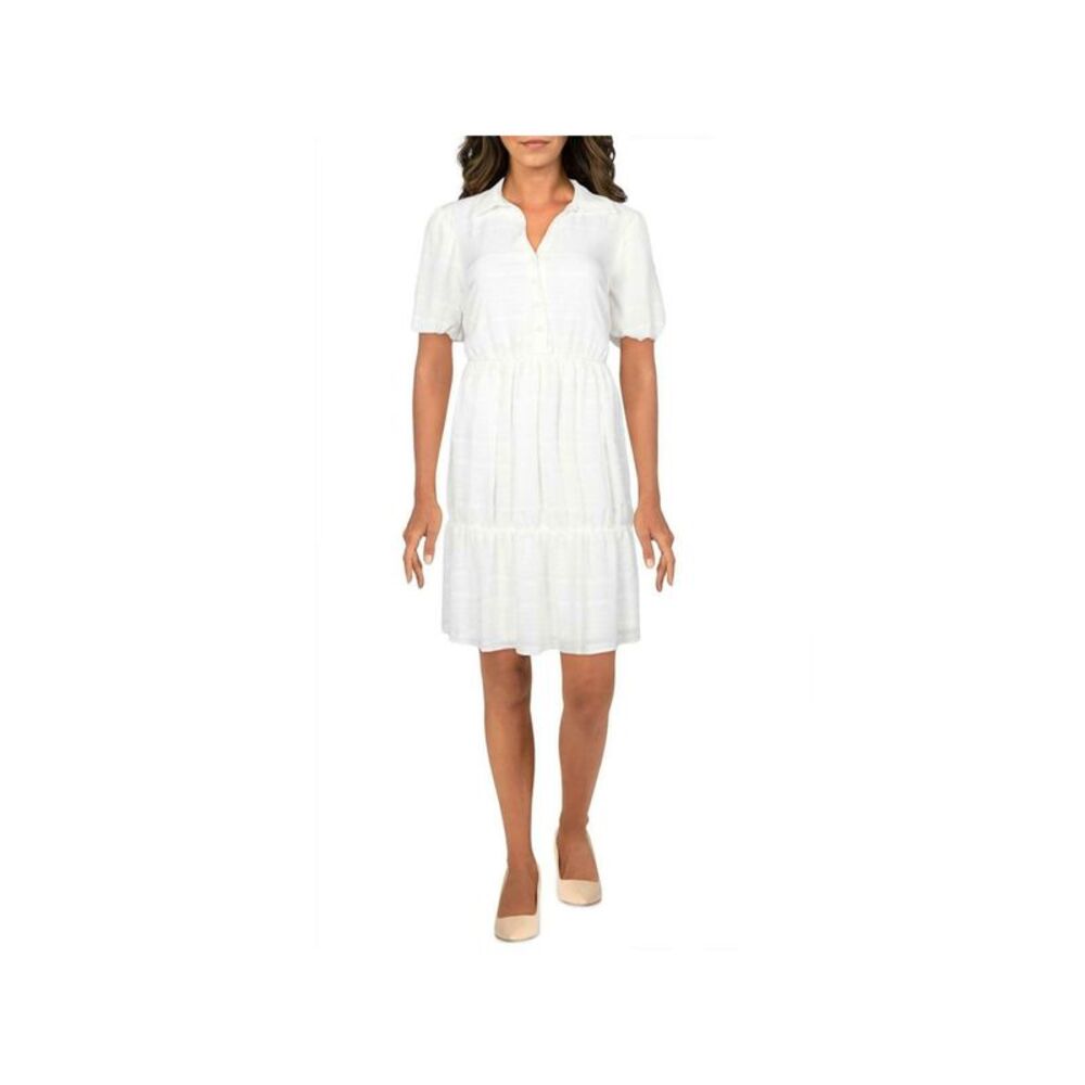 KENSIE DRESSES Womens Lined Button Front Short Sleeve Sheath Dress